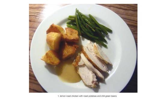 Roast Lemon Chicken with Roast Potatoes and Chili Green Beans
